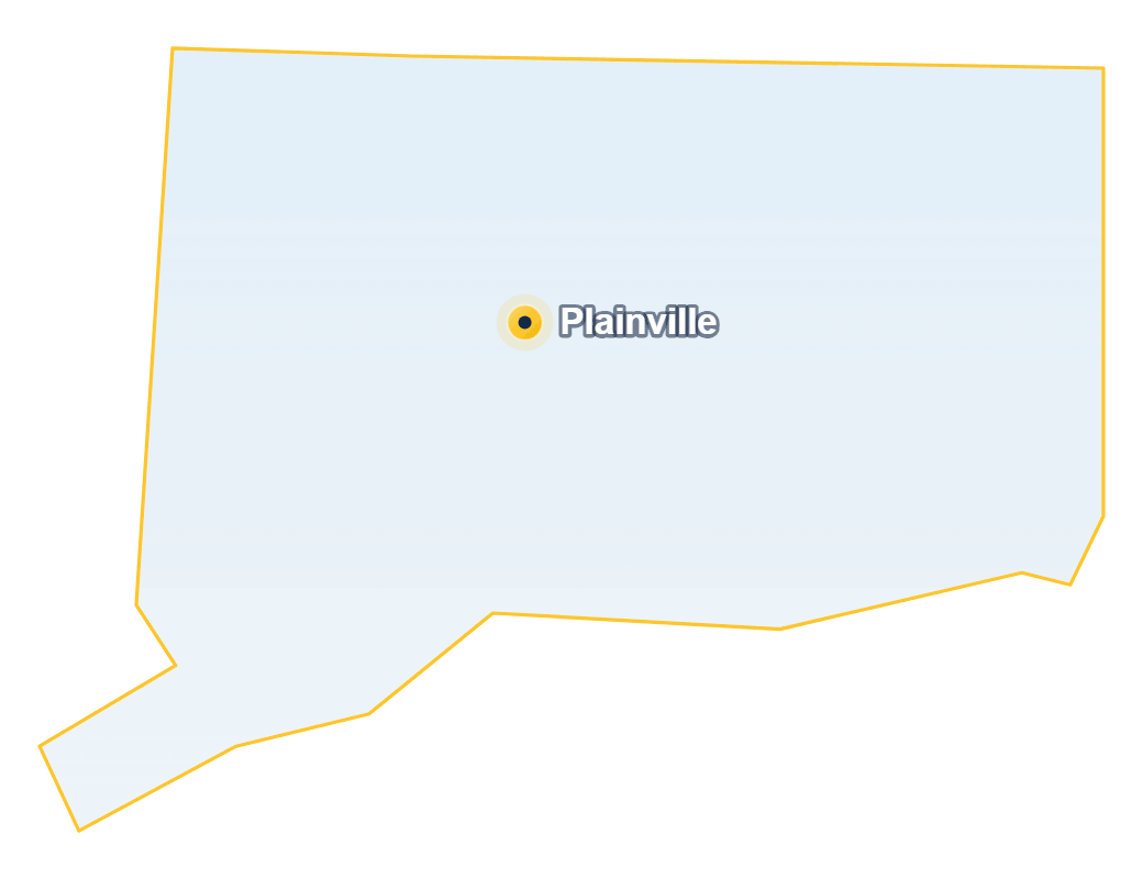 Outline of Connecticut marking the Providential Roofing office in Plainville. Providential serves the whole state.