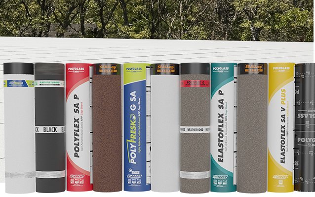 Polyglass modified bitumen membrane rolls on a low-slope roof
